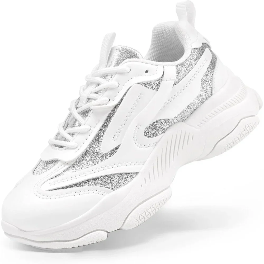 ⚡Kids Girls White Sneakers‎ Jelly Sole Lace up Shoes Lightweight Walking Shoes
